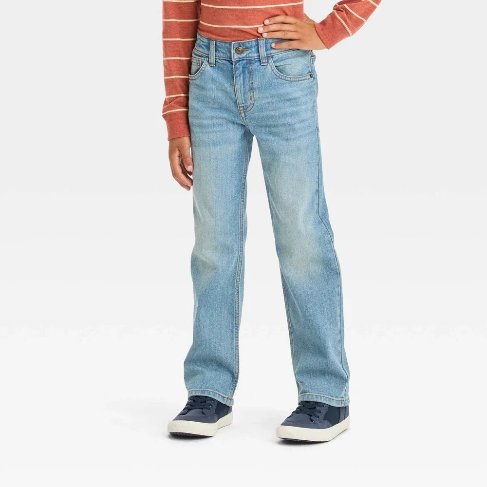 Boys' Stretch Bootcut Denim Jeans - Cat & Jack Blue Light Wash Size 12 Husky